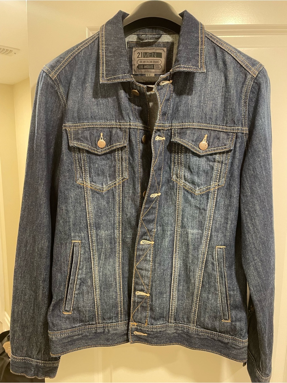21MEN Dark Indigo Denim Jacket with Contrast Stitching